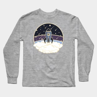 Vintage styled spaceship launch in purple Long Sleeve T-Shirt